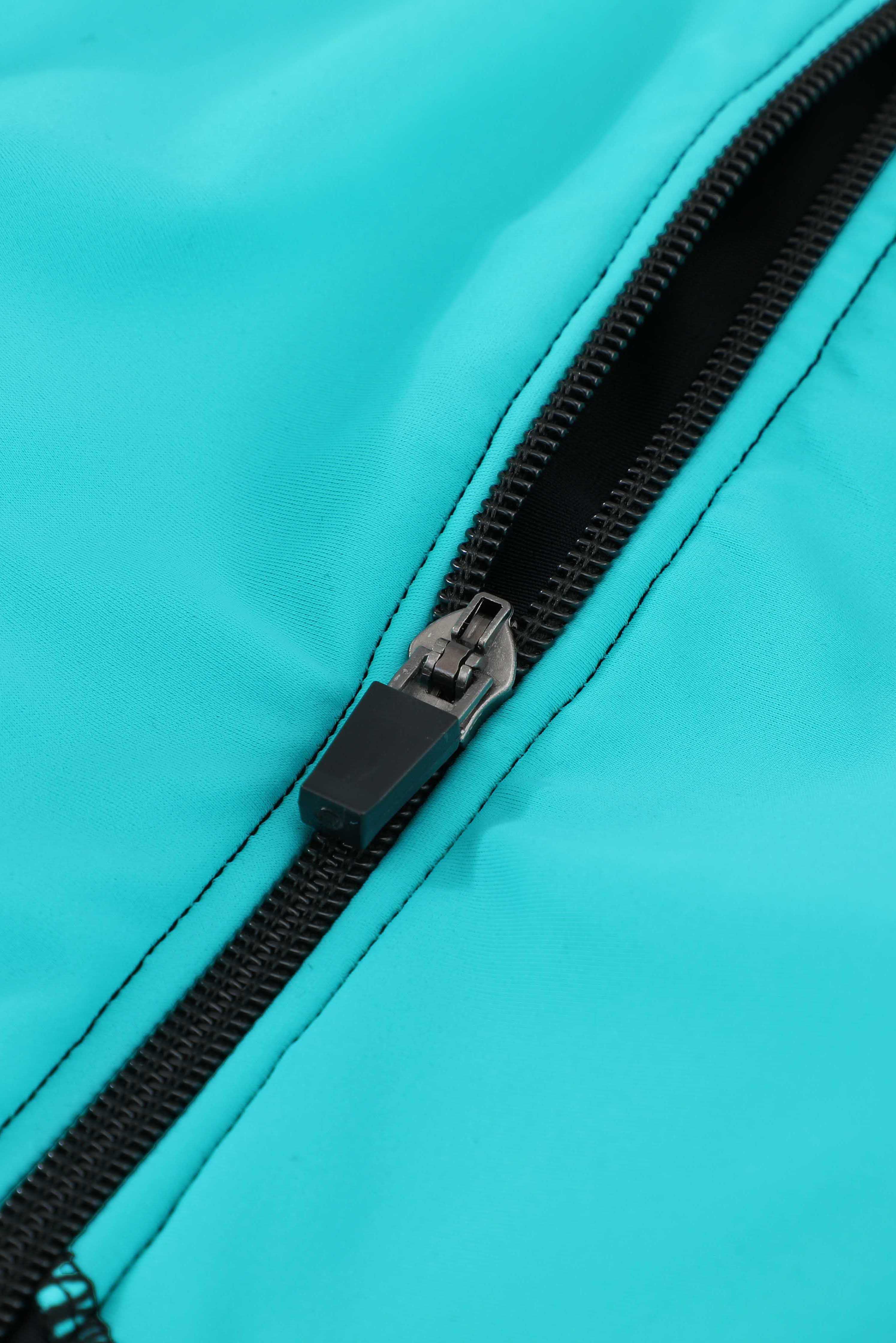Green  Color Block Zipper Long Sleeve Rash Guard Swimwear