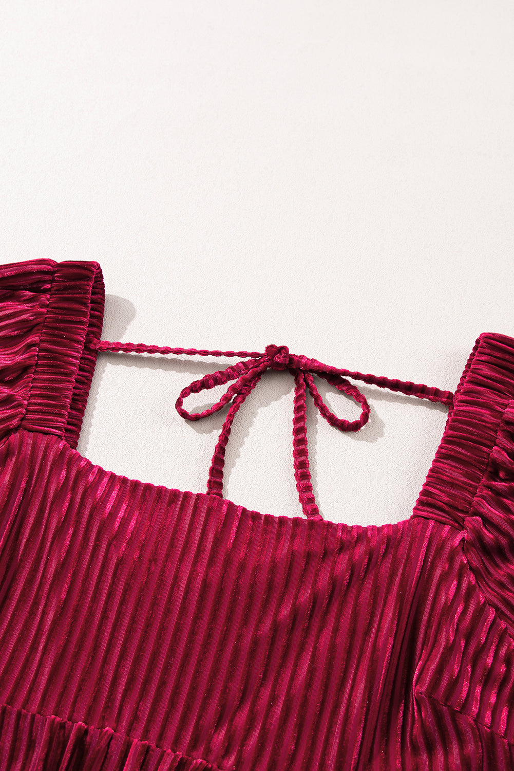 Red Tie Back Square Neck Velvet Babydoll Dress