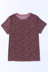 Fiery Red Cheetah Print O-neck Short Sleeve T Shirt