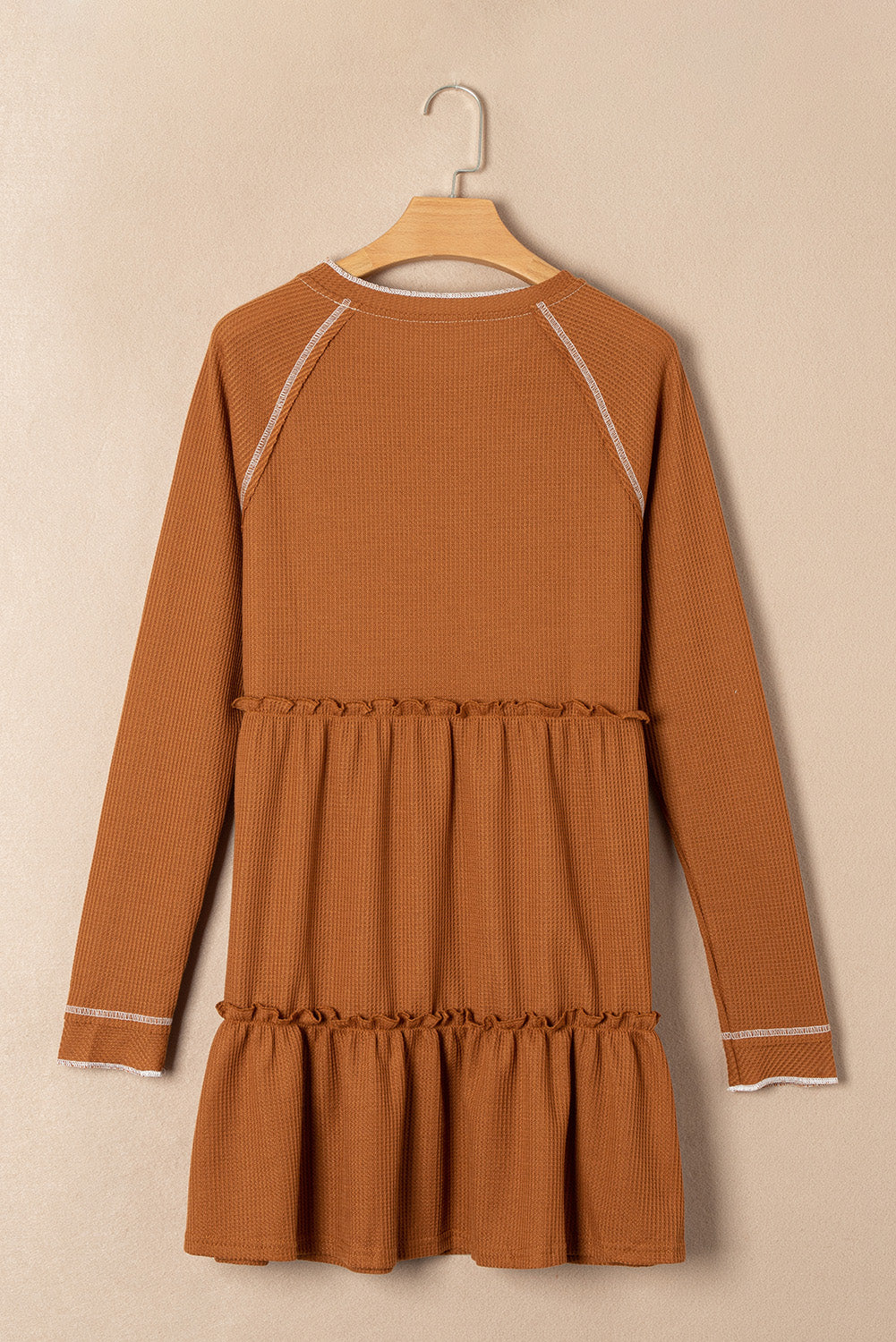 Chestnut Textured Tiered Ruffled Long Sleeve Mini Dress