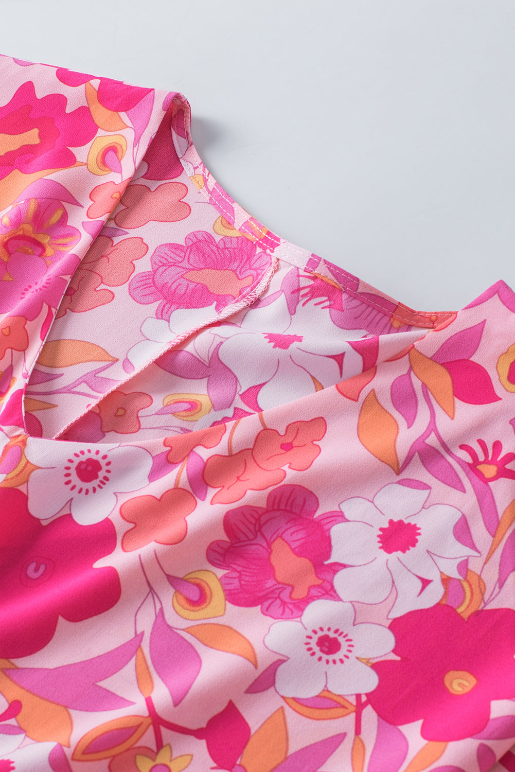 Rose Floral Print Ruffled Half Sleeve Plus Size Babydoll Blouse