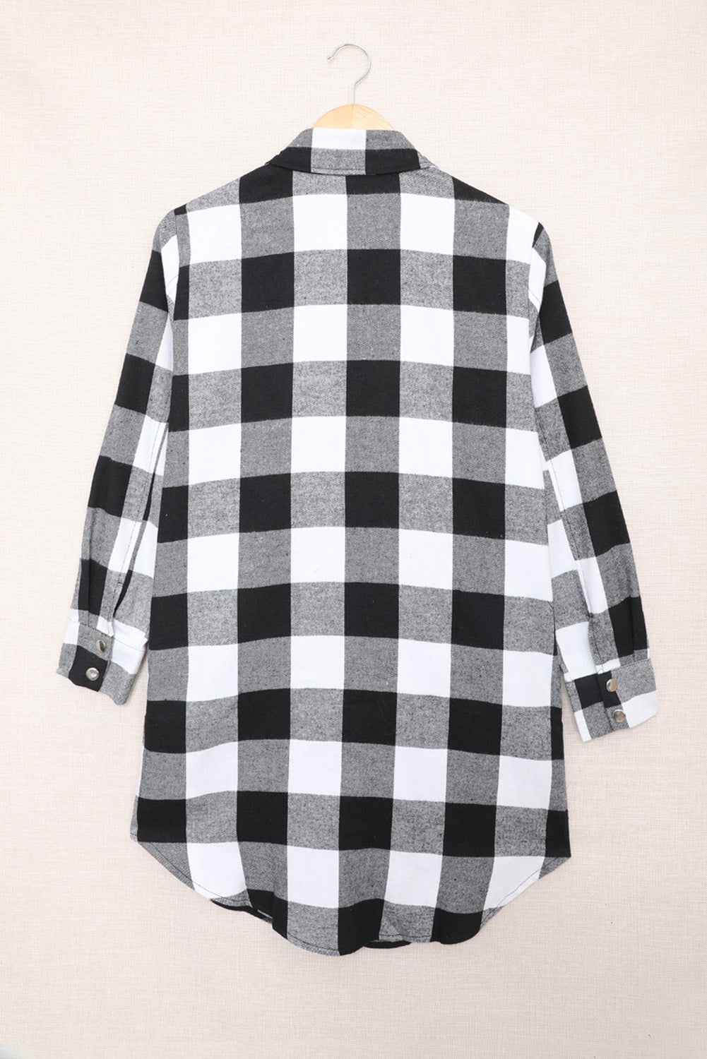 Black Turn-down Collar Plaid Shirt Coat