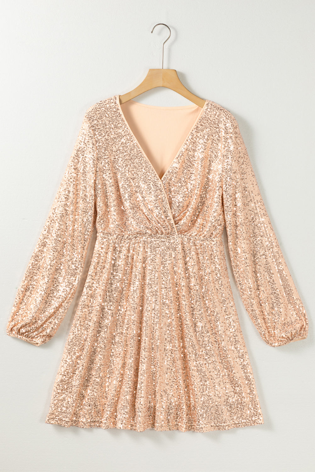 Apricot Wrapped V-neck Sequin Dress