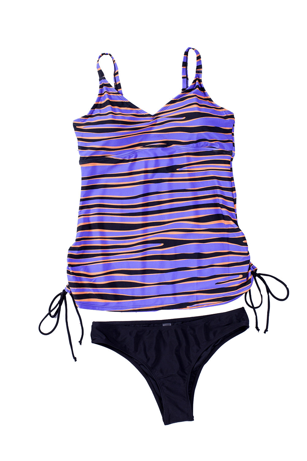 Purple Animal Stripes Lacing Tankini Swimsuit