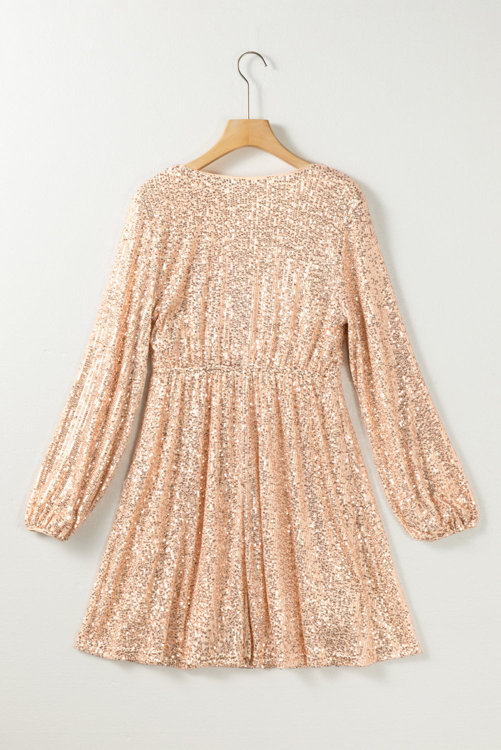 Apricot Wrapped V-neck Sequin Dress