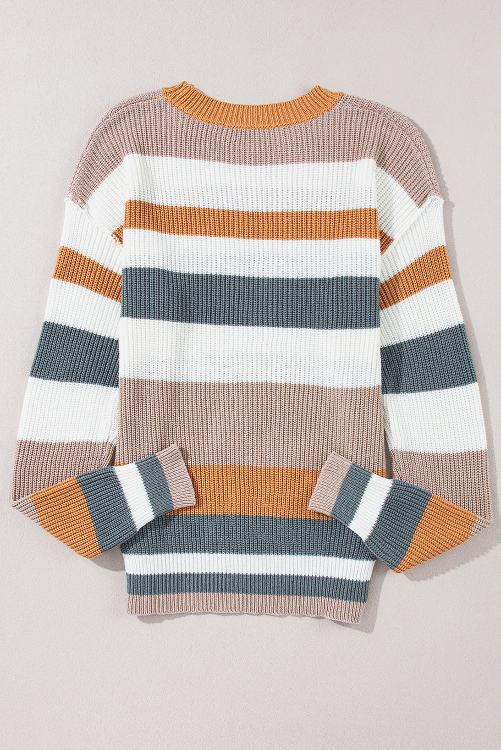 Camel Classic Round Neck Colorblock Knit Sweater