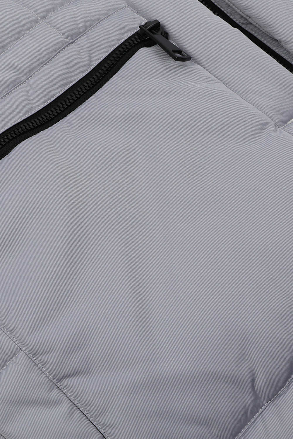 Light Grey Plush Linen Zip Up Hooded Puffer Coat