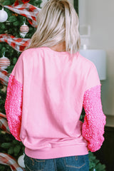 Pink Shiny Heart Shape love Print Sequined Sleeve Top