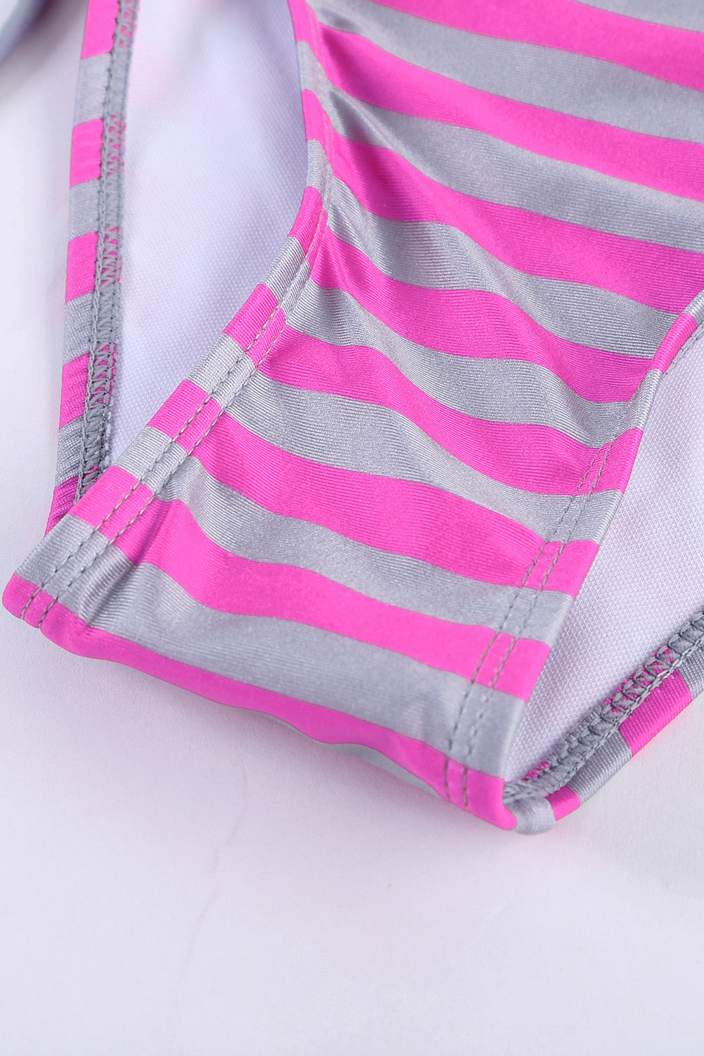 Light Gray Tankini with Stripes Patchwork