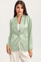 Green Collared Neck Single Breasted Blazer with Pockets