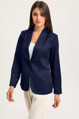 Blue Collared Neck Single Breasted Blazer with Pockets