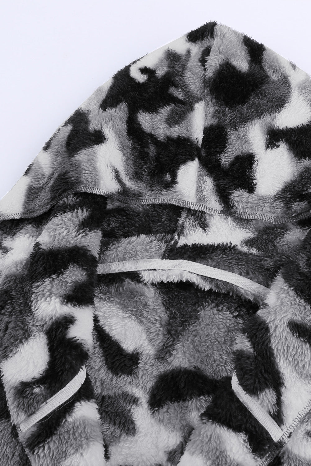 Gray Camo Print Soft Fleece Hooded Open Front Coat