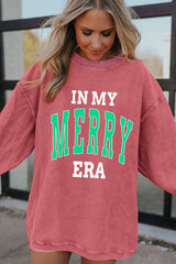 Strawberry Pink IN MY MERRY ERA Loose Fit Corded Sweatshirt