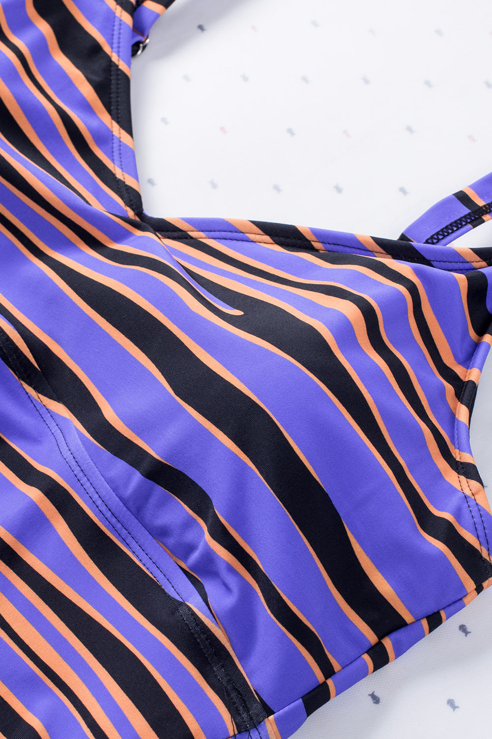 Purple Animal Stripes Lacing Tankini Swimsuit
