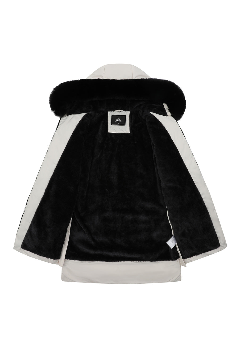 Beige Plush Linen Zip Up Hooded Puffer Coat